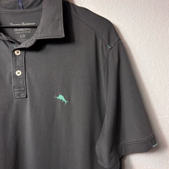 TOMMY BAHAMA ISLANDZONE MEN SIZE LARGE SHORT SLEEVE GREY BLUE POLO - Picture 4 of 5